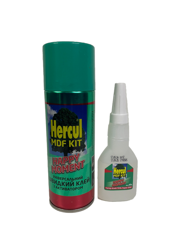 Супер клей з активатором MDF KIT HERCUL 400 мл+100 г двокомпонентний